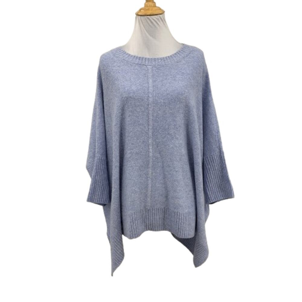 Loft Sweater Womens M Medium Blue Bell Oversized Knit Poncho Boxy Pullover
